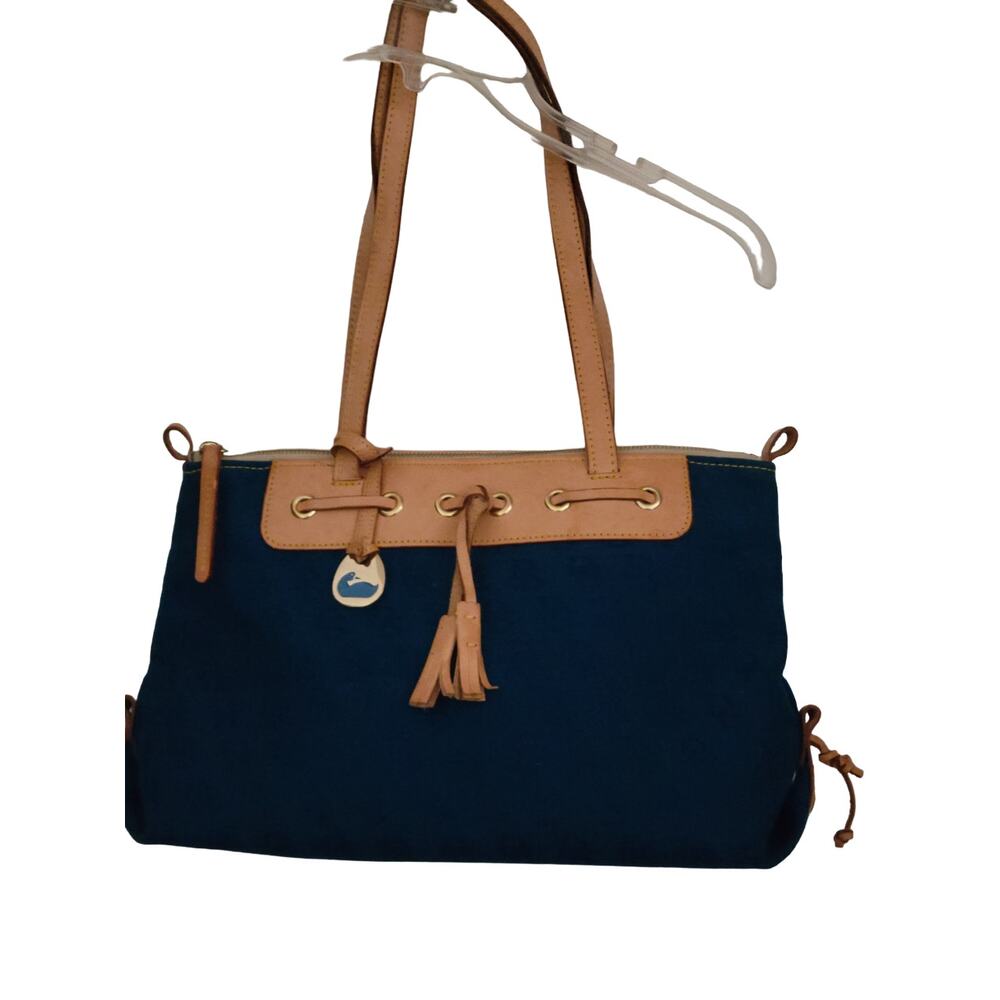 Dooney & Bourke Duck Vintage Navy Nylon Tote Bag‎ Leather Trim Tassel Y2K